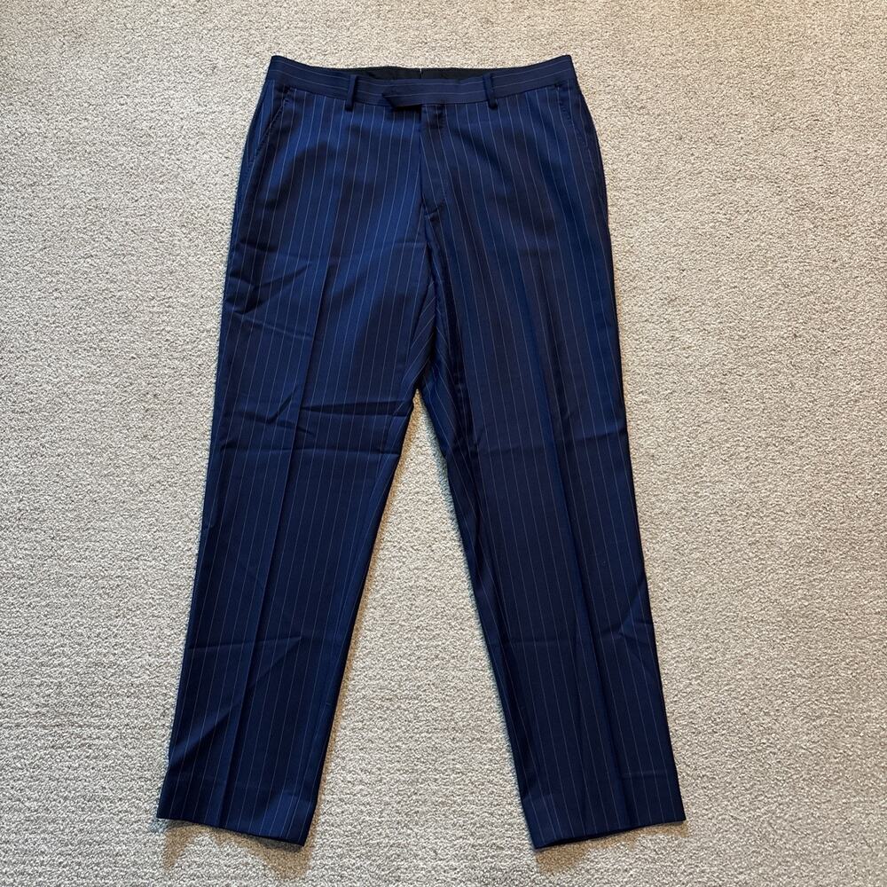 David Alan Dormeuil Cloth Amadeus 365 Blue Striped Men Dress Pants Wool Blend